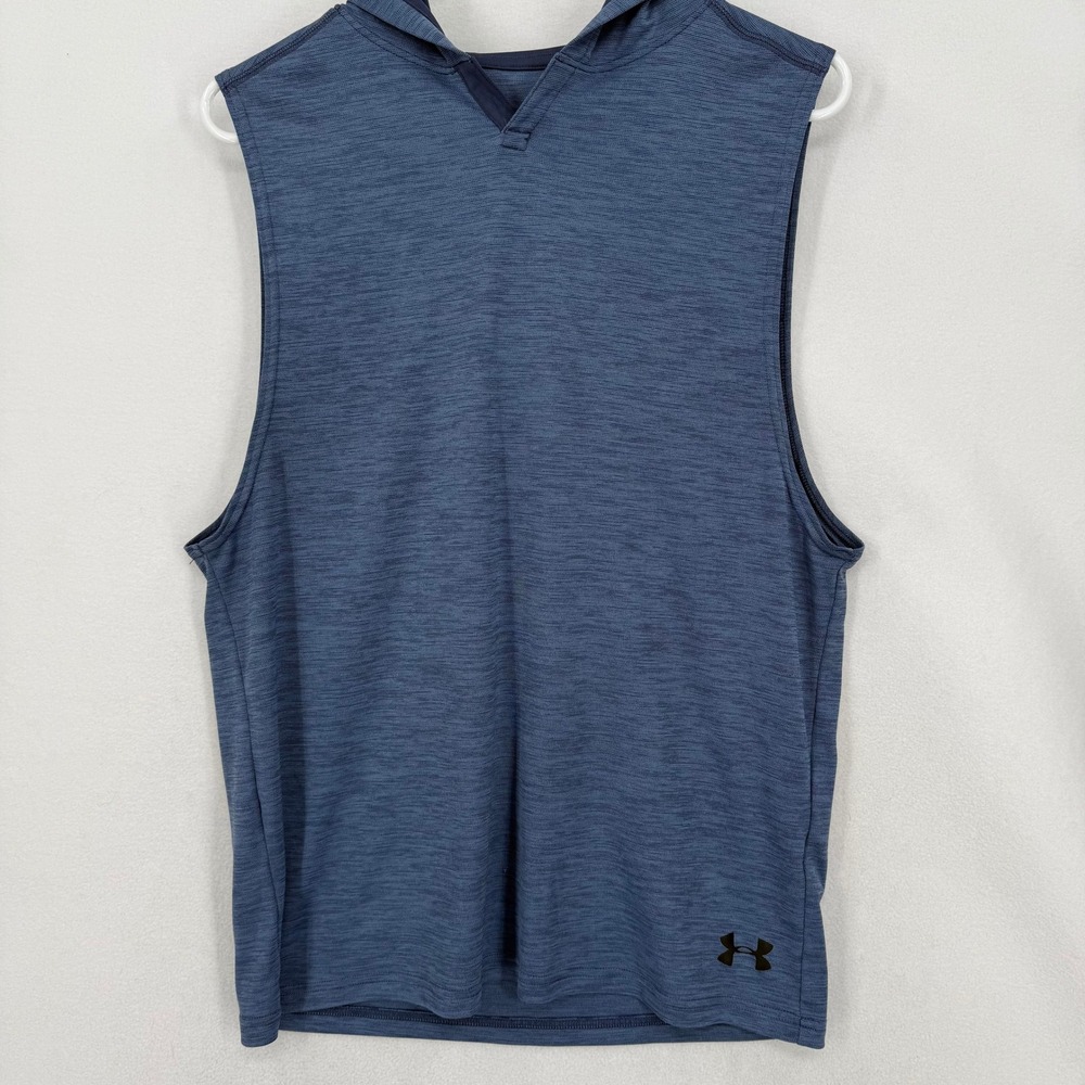 Under‎ Armour Mens Shirt Blue Space Dye Sleeveless Hoodie Training 1321730-497 M